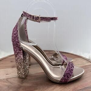 Charlotte Russe Shoes Womens Size 6 Purple Glitter Ombre Block Heel Ankle Strap